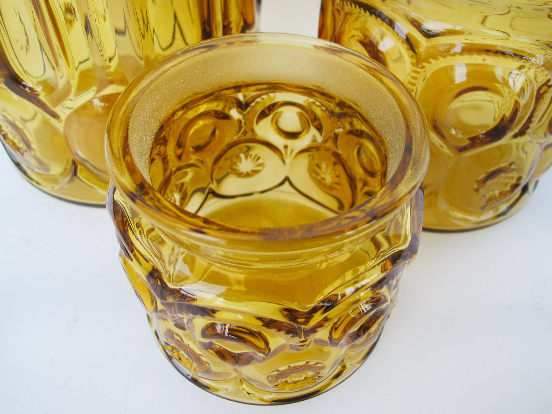LE Smith Moon and Stars Amber Glass Kitchen Canister Set