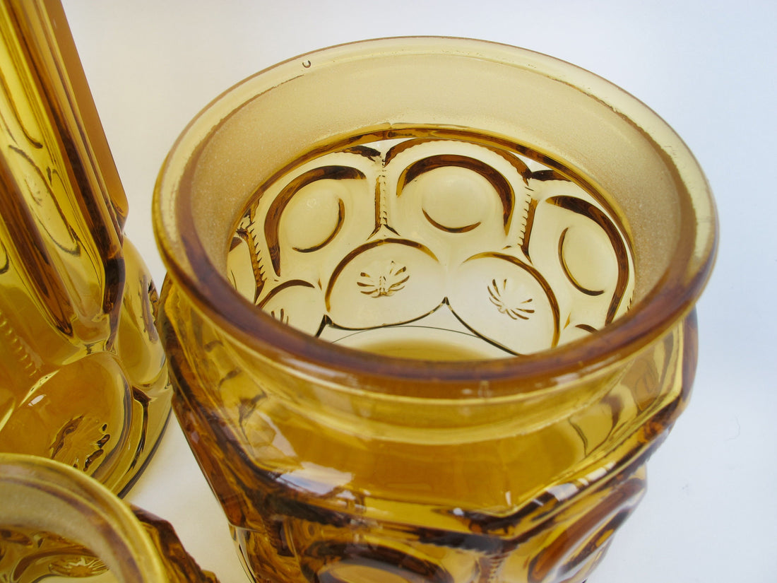 LE Smith Moon and Stars Amber Glass Kitchen Canister Set