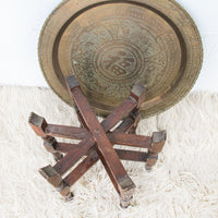 Brass Tray Top Spider Table with Folding Wood Base