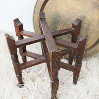 Brass Tray Top Spider Table with Folding Wood Base