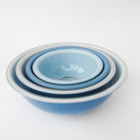 Set of Four Nesting Pyrex Blue Mixing Bowls