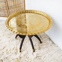 Brass Tray Top Spider Table with Wooden Base