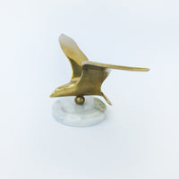 Brass Bird in Flight with White Marble Base - Made in Taiwan