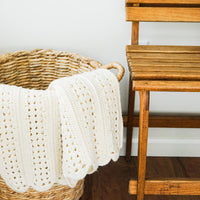 Knitted Crochet Ivory Throw Blanket