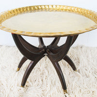 Brass Tray Top Spider Table with Wooden Base