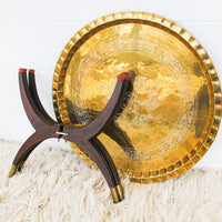 Brass Tray Top Spider Table with Wooden Base