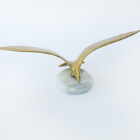 Brass Bird in Flight with White Marble Base - Made in Taiwan