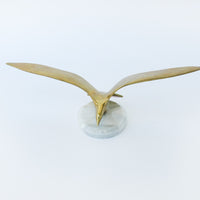 Brass Bird in Flight with White Marble Base - Made in Taiwan