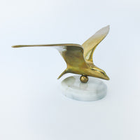 Brass Bird in Flight with White Marble Base - Made in Taiwan