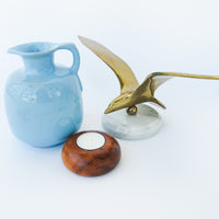 Brass Bird in Flight with White Marble Base - Made in Taiwan
