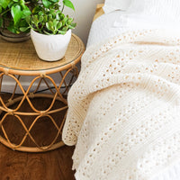 Knitted Crochet Ivory Throw Blanket