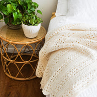Knitted Crochet Ivory Throw Blanket