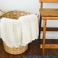 Knitted Crochet Ivory Throw Blanket