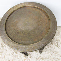 Brass Tray Top Table with Folding Wood Base