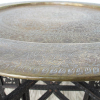 Brass Tray Top Table with Folding Wood Base