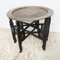 Brass Tray Top Table with Folding Wood Base
