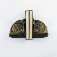Brass Fan Bookends with Black Enameled Wood Bases