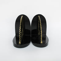 Brass Fan Bookends with Black Enameled Wood Bases