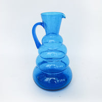 Wavy Blue Glass Serving Water Pitcher Vase