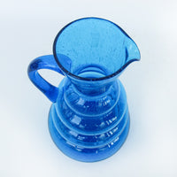Wavy Blue Glass Serving Water Pitcher Vase