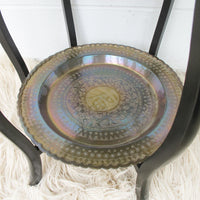 Brass Coffee End Table with Folding Wood Legs Two-Tiered