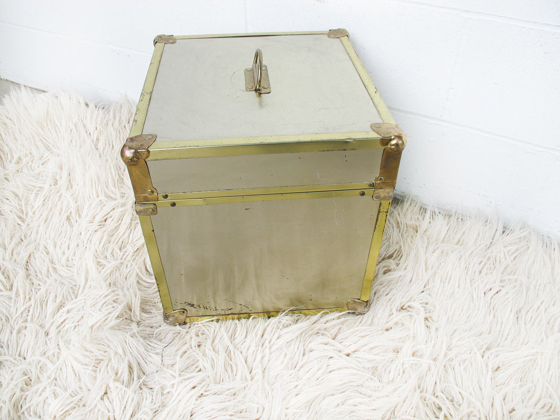 Metallic Chrome and Brass Sheet Metal Wood Trunks (Each Sold Separately)