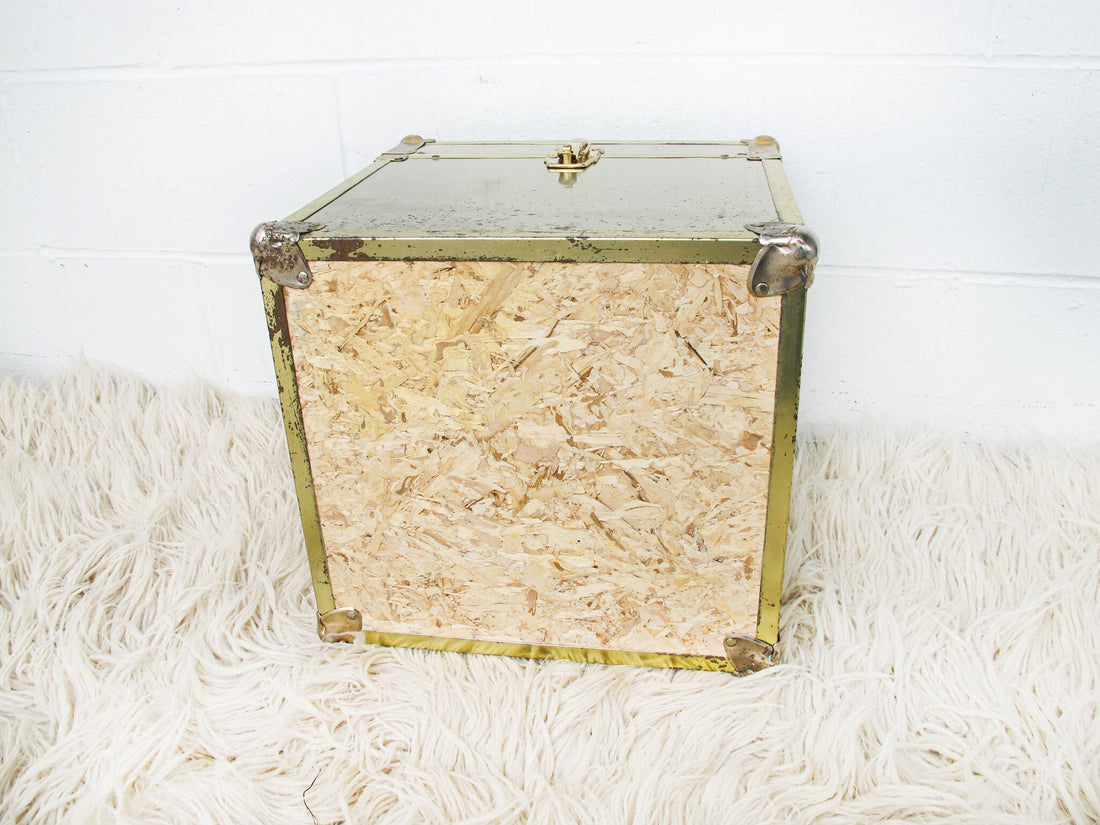 Metallic Chrome and Brass Sheet Metal Wood Trunks (Each Sold Separately)