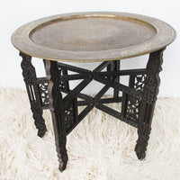 Brass Tray Top Table with Folding Wood Base