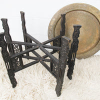 Brass Tray Top Table with Folding Wood Base