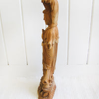 Wood Carving of a Woman Sculpture Statue Buddah