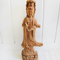 Wood Carving of a Woman Sculpture Statue Buddah