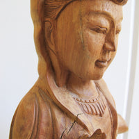 Wood Carving of a Woman Sculpture Statue Buddah