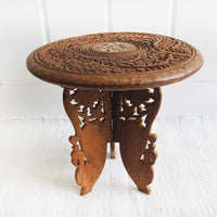 Teak Wood Table Plant Stand with Folding Base