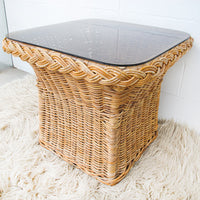 Wicker Coffee Side Table with Glass Top