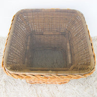 Wicker Coffee Side Table with Glass Top