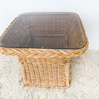 Wicker Coffee Side Table with Glass Top