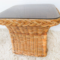 Wicker Coffee Side Table with Glass Top