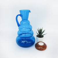 Wavy Blue Glass Serving Water Pitcher Vase