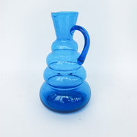 Wavy Blue Glass Serving Water Pitcher Vase