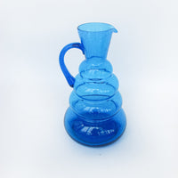 Wavy Blue Glass Serving Water Pitcher Vase