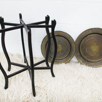 Brass Coffee End Table with Folding Wood Legs Two-Tiered