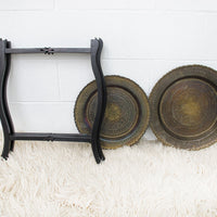 Brass Coffee End Table with Folding Wood Legs Two-Tiered