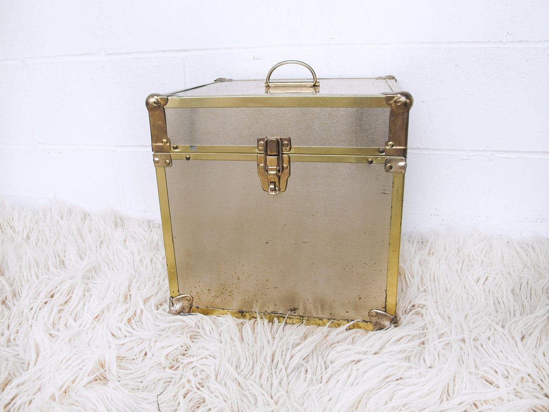 Metallic Chrome and Brass Sheet Metal Wood Trunks (Each Sold Separately)