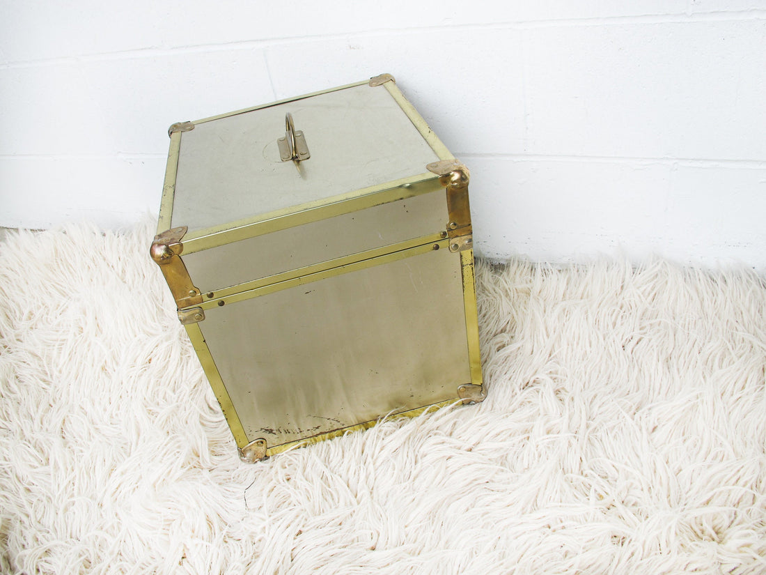 Metallic Chrome and Brass Sheet Metal Wood Trunks (Each Sold Separately)