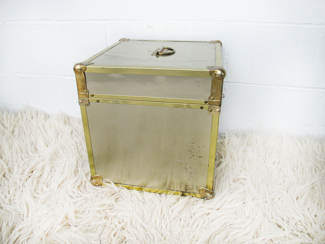 Metallic Chrome and Brass Sheet Metal Wood Trunks (Each Sold Separately)
