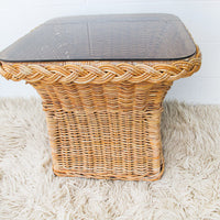 Wicker Coffee Side Table with Glass Top