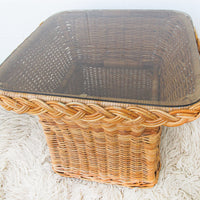 Wicker Coffee Side Table with Glass Top