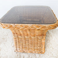 Wicker Coffee Side Table with Glass Top