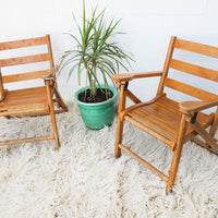 Childrens Kids Slatted Wood Folding Chairs Set of Two