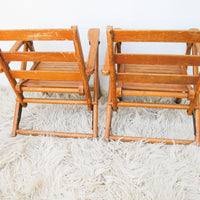 Childrens Kids Slatted Wood Folding Chairs Set of Two